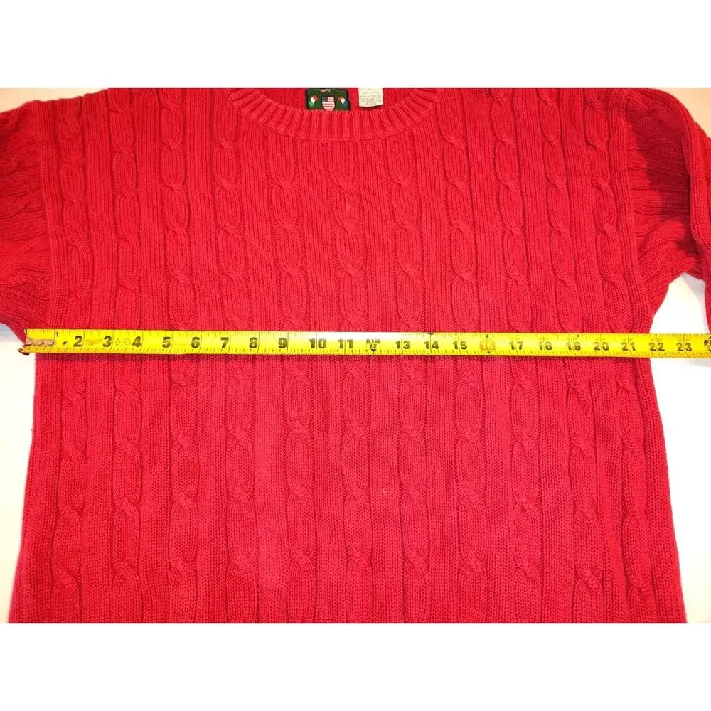 Vintage Izod Lacoste Chunky Cable Knit Red Sweater Size L 100% Cotton